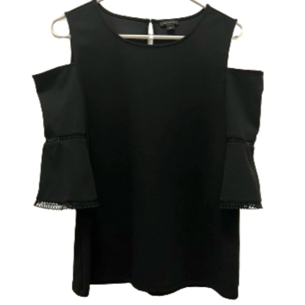 Ann Taylor Bell Sleeve Cold Shoulder Black Top - M